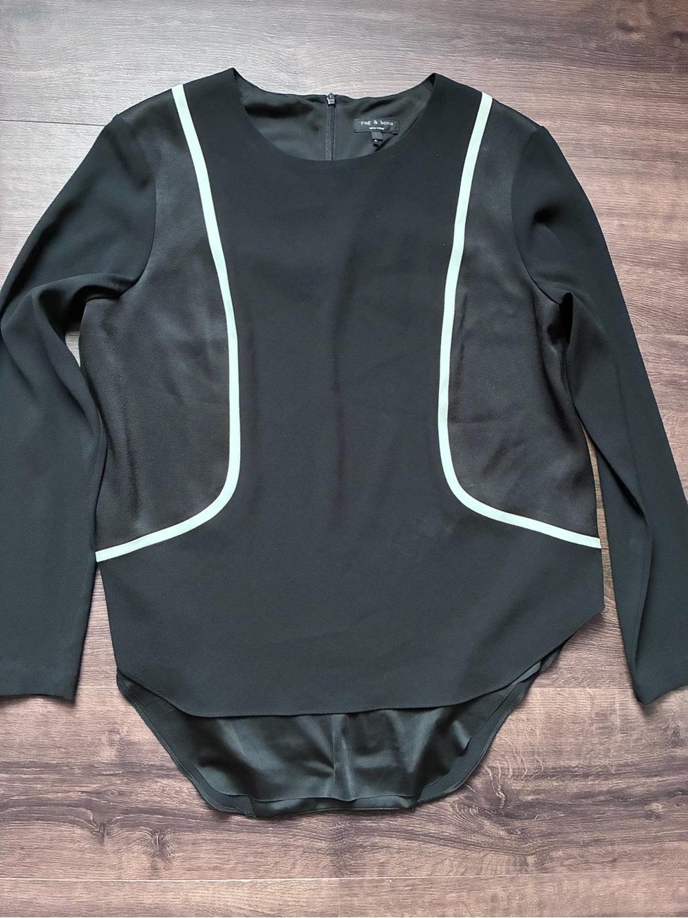 Rag & Bone Black Contrast Panel Long Sleeve Blouse Top Size Large Made USA